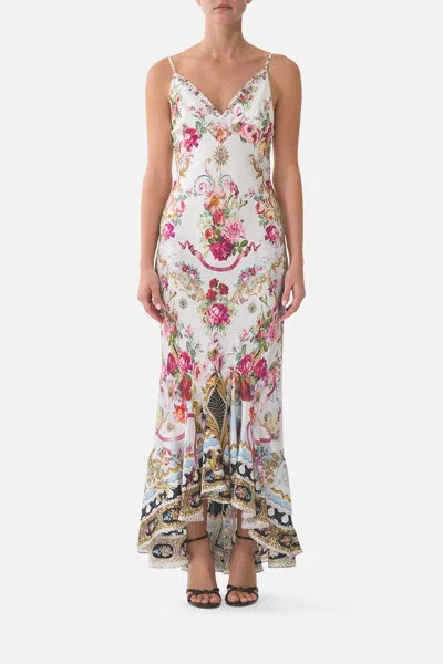 Camilla V Neck Slip Dress With Flounce Hem Torero Libertine In White