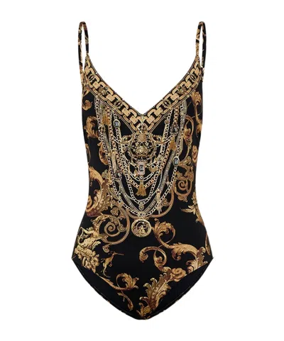 Camilla V-neck Steel Ring One-piece Swimsuit In Black