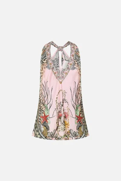 Camilla V Neck Top With Knot Back Cave Of Wonders In Pink