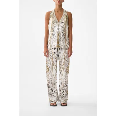 Camilla V-neck Top With Knot Back In Multi