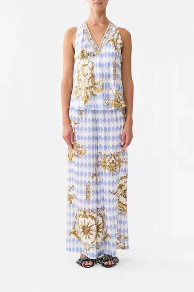 Camilla V Neck Top With Knot Back Throne Games In Blue