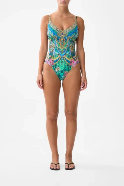 Camilla V Neck Underwire One Piece With Back Closure In Multi