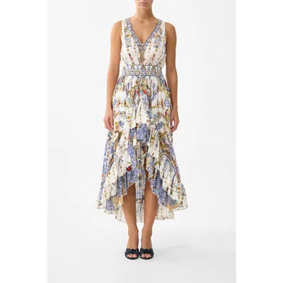 Camilla V Neckline High Low Dress In White