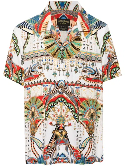 Camilla Short Sleeve Camp Collared Shirt Valley Of The Queens In Multicolor