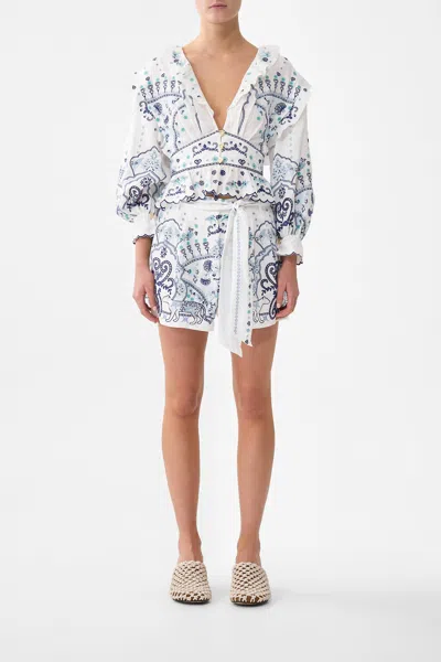 Camilla V-neck Blouse With Ruffle Details All About That Lace In White