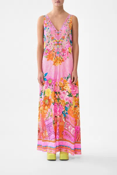 Camilla V-neck Flared Jumpsuit Illustration Nation In Pink