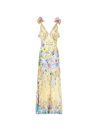 Camilla V-neck Floral-print Maxi Dress In Yellow