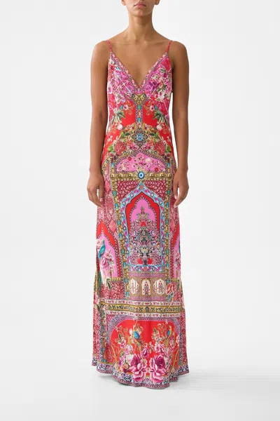 Camilla V-neck Full Length Bias Slip Dress Heirloom Empire In Red