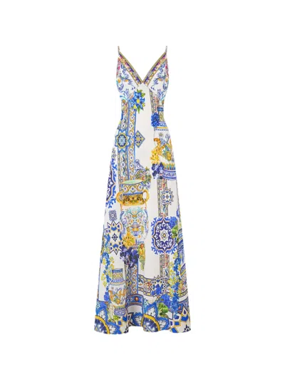 Camilla V-neck Printed Maxi Dress In White