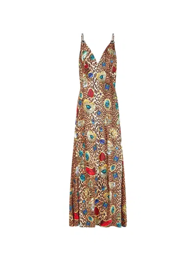 Camilla V-neck Printed Slip Dress In Neutral