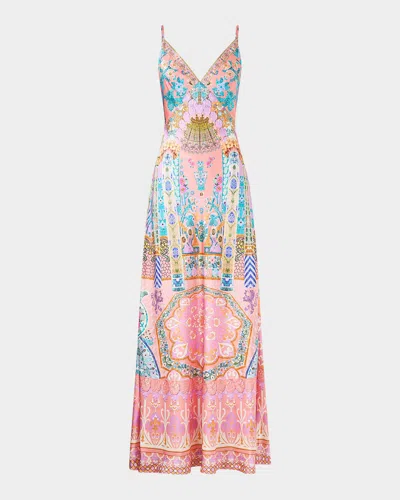 Camilla Gaudi Print Silk Charmeuse Slipdress In Pink