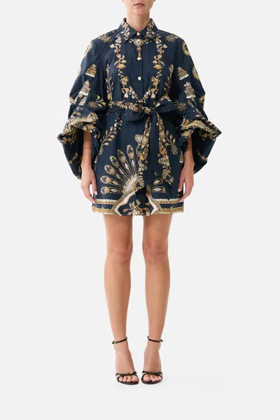 Camilla Volume Sleeve Shirt Dress With Tie Taurus Rising In Black
