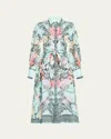 Camilla Waist-tie Floral Linen Maxi Shirtdress In Petal Promise Land