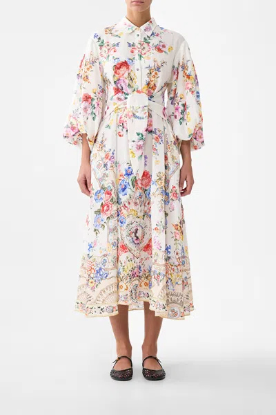 Camilla Waist Tie Shirt Dress With Bubble Sleeve I Left My Heart In Granada In Multi