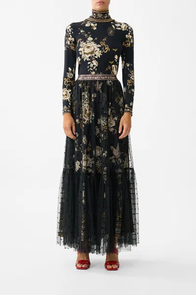 Camilla Waistband Ruffle Hem Skirt Flamenco Folklore In Multi