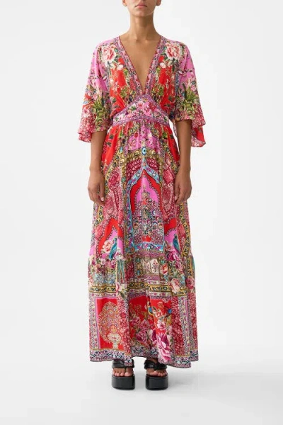 Camilla Waisted Dress With Hem Ruffle In Pink