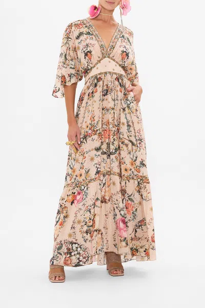 Camilla Waisted Dress With Hem Ruffle Rose Garden Revolution In Neutrals
