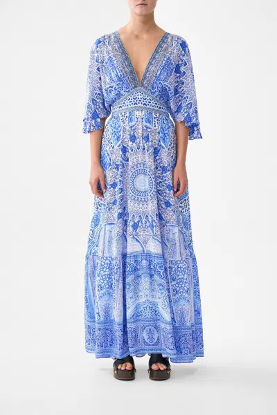 Camilla Waisted Dress With Hem Ruffle The Bosphorous In Blue