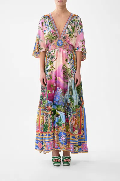 Camilla Waisted Dress With Hem Ruffle Turkish Delight In Multi