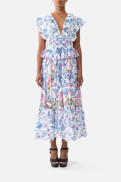 Camilla Waisted Midi Dress With Ruffle Details All About That Lace In Multi