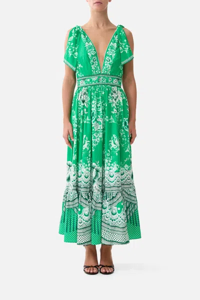Camilla Waisted Midi Dress With Shoulder Ties Sacromonte Señorita In Green