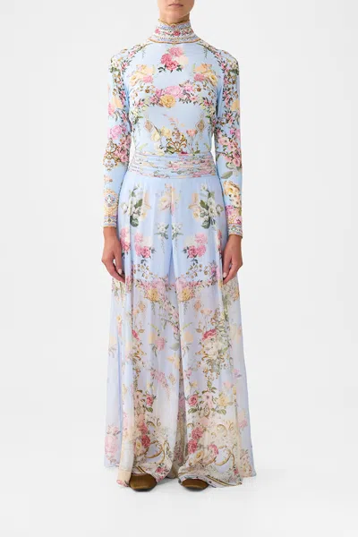 Camilla Waisted Wide Leg Pant Tiled In Time In Multi