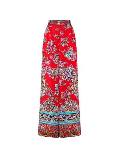 Camilla Waisted Wide-leg Trousers In Red