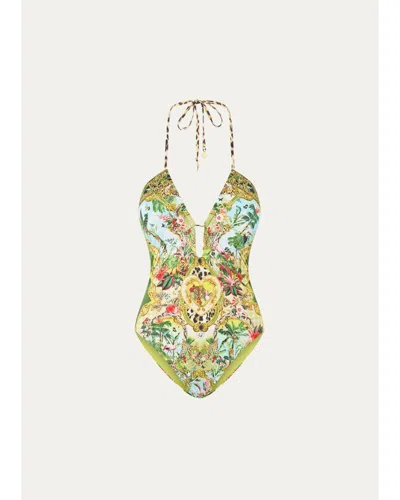 Camilla Wanderlust Empire Halter One-piece Swimsuit In Animal Print