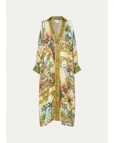 Camilla Wanderlust Empire Wing Collar Silk Kaftan In Green