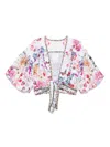 Camilla White V-neck Crop Top With Knot Detailing And Wide Sleeves