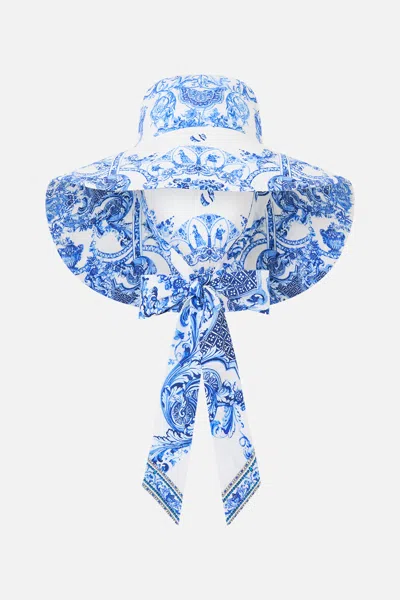 Camilla Wide Brim Bucket Hat With Tie Ceramic Panoramic In Blue