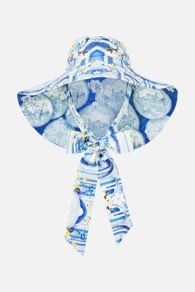 Camilla Wide Brim Bucket Hat With Tie De Nada Granada In Blue