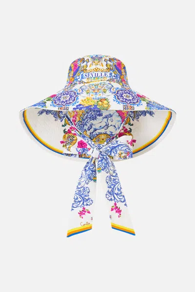 Camilla Wide Brim Bucket Hat With Tie España Nirvana In Multi