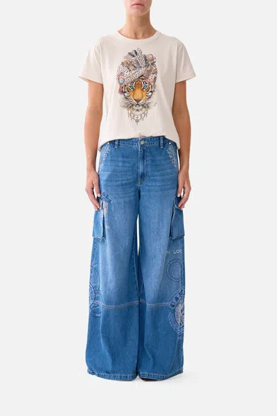 Camilla Wide Leg Cargo Jean Denim In Blue
