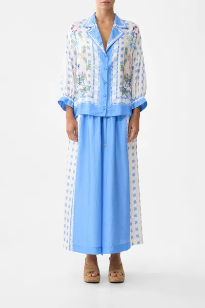 Camilla Wide Leg Elastic Waist Pant Midsummer Mosaics In Blue