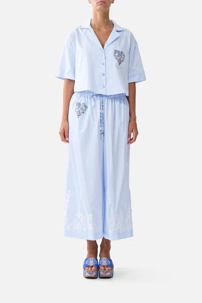 Camilla Wide Leg Elastic Waist Pant Ottoman Opulence In Blue