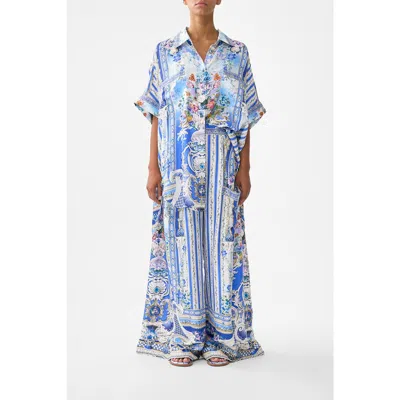 Camilla Wide Leg Trouser With Front Pockets In Blue