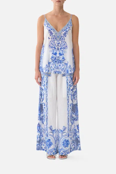 Camilla Wide Leg Trouser With Front Pockets Ceramic Panoramic In Multi