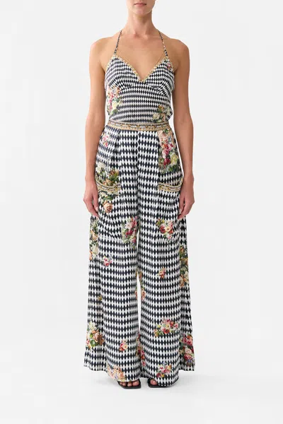 Camilla Wide Leg Trouser With Front Pockets Rococo Glow In Black