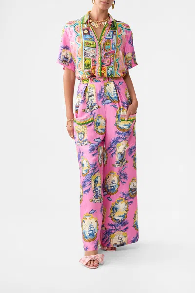 Camilla Wide Leg Trouser With Front Pockets Salty Splendour In Multi