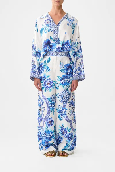 Camilla Wide Leg Waisted Pant A Ceramic Garden In Multi