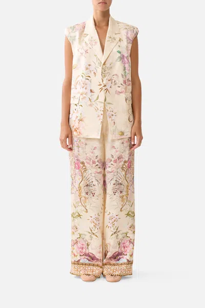 Camilla Wide Leg Waisted Pant Adorned In Aranjuez In Pink