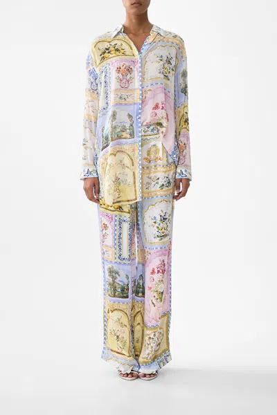 Camilla Wide Leg Waisted Pant Botanical Ballads In White