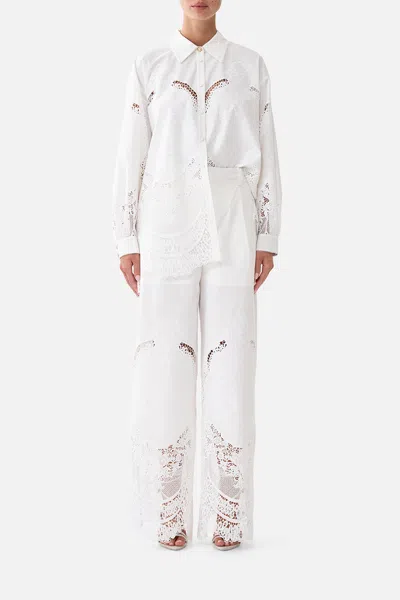 Camilla Wide Leg Waisted Pant Dandelion Skies In White