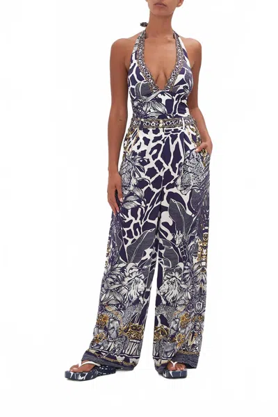 Camilla Wide Leg Waisted Pant In Wheres Your Head At In Blue