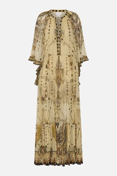 Camilla Wide Sleeve Gathered Dress Gateway To The Afterlife In Gold