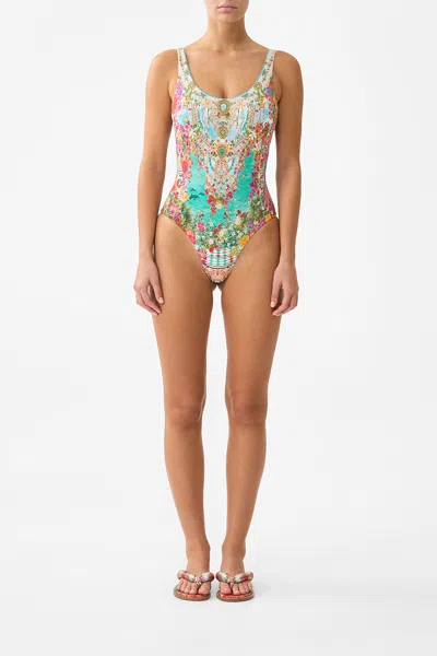 Camilla Wide Strap Round Neck One Piece With Low Back Meet Me In Mallorca In Blue