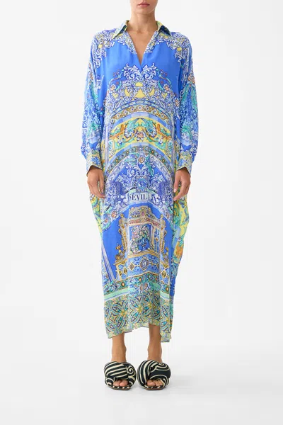 Camilla Wing Collar Kaftan Beneath The Andalusian Sun In Blue