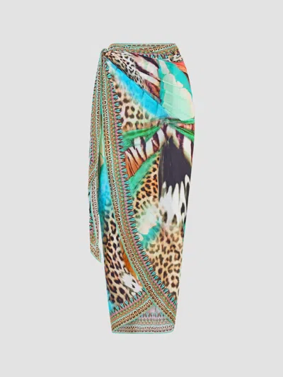 Camilla Women's Animal-print Sarong Midi Skirt In Butterfly Bohemia