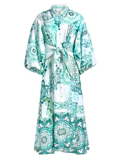 Camilla Balearic Bebe Waist Tie Midi Shirtdress In Green